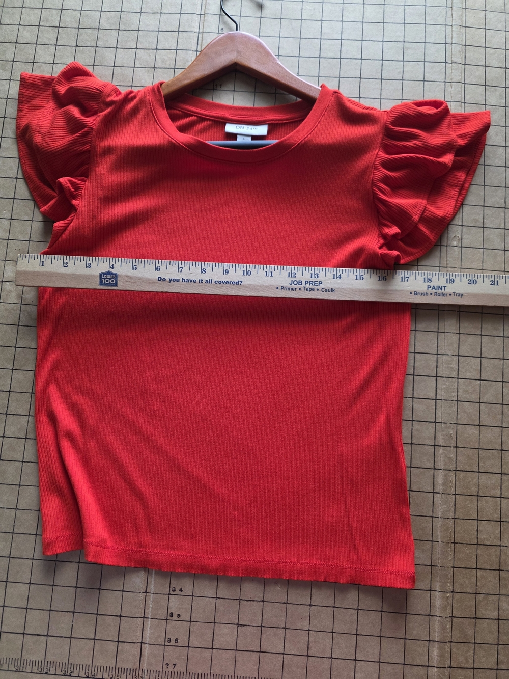 On 34th Red Ribbed Flutter Ruffle Sleeve Top Size L - Picture 7 of 10